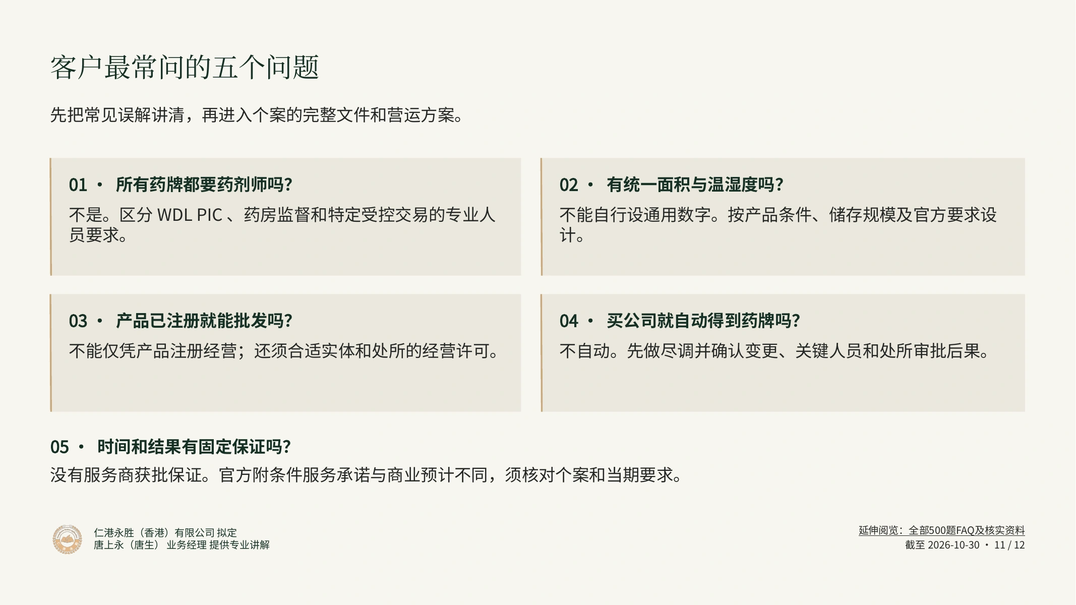 香港药牌申请与持续合规｜仁港永胜客户宣讲：客户最常问的五个问题